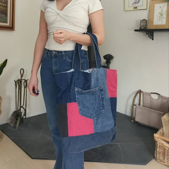 Denim patchwork tote bag - Picture 4 of 9